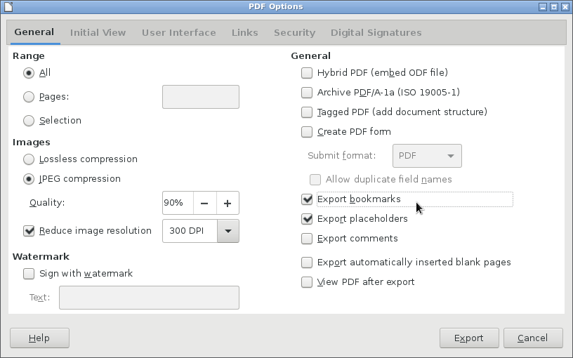 Export as PDF, check the Export Bookmarks checkbox