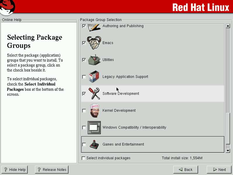 Package group selection interface