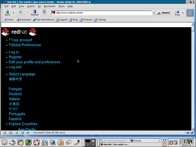 redhat.com website displayed in Mozilla, very incorrectly