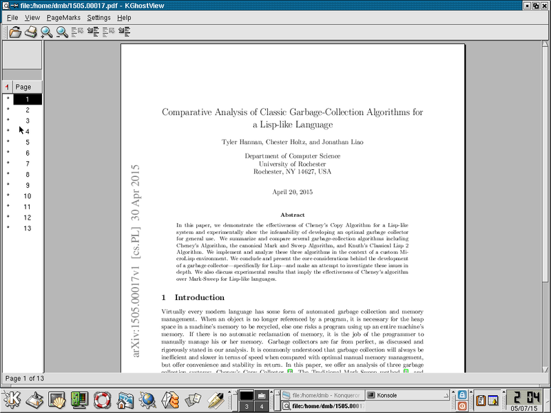 A research paper from arxiv.org opened in KGhostView