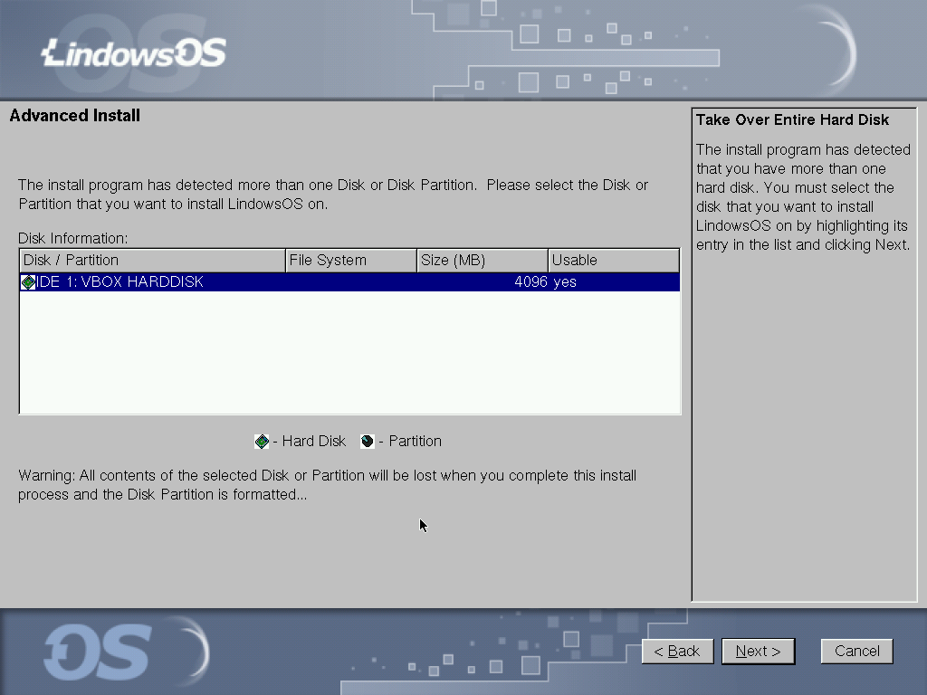 Lindows partition choice