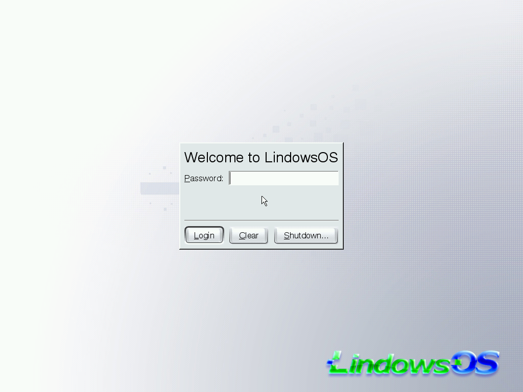 Lindows login screen