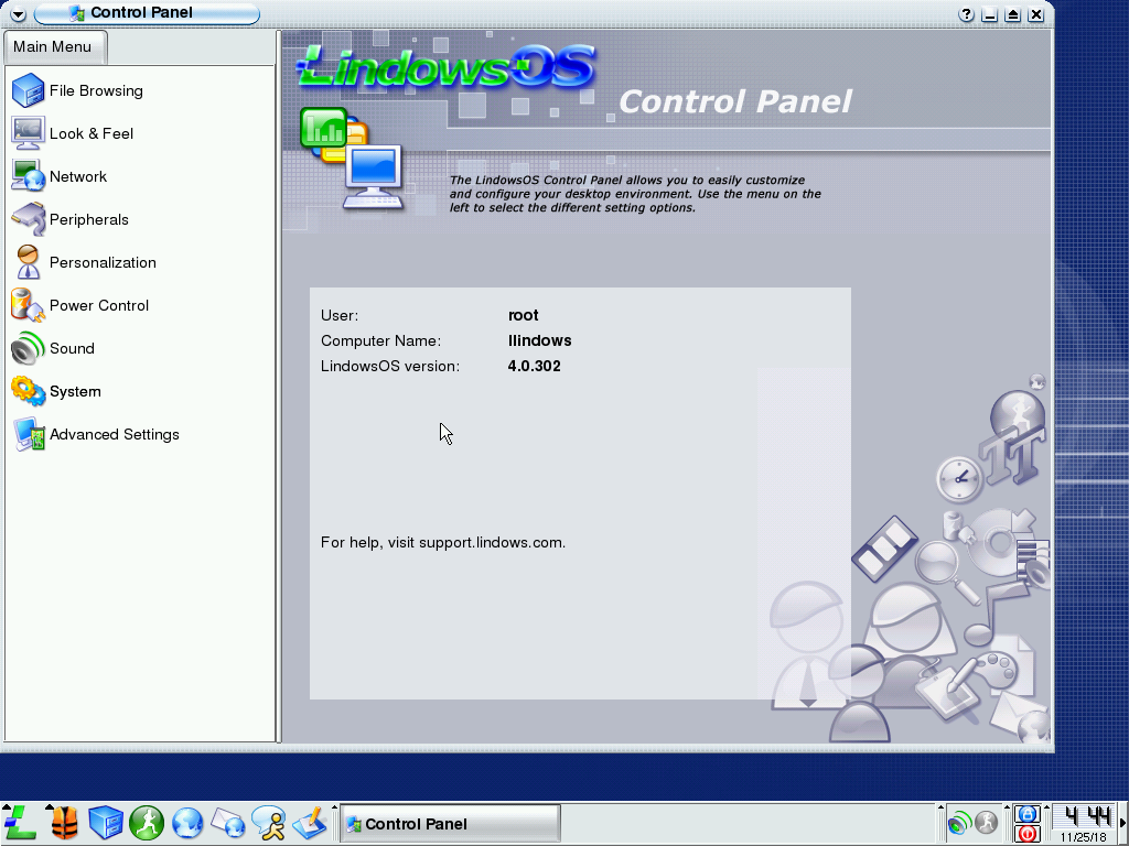 Lindows control panel