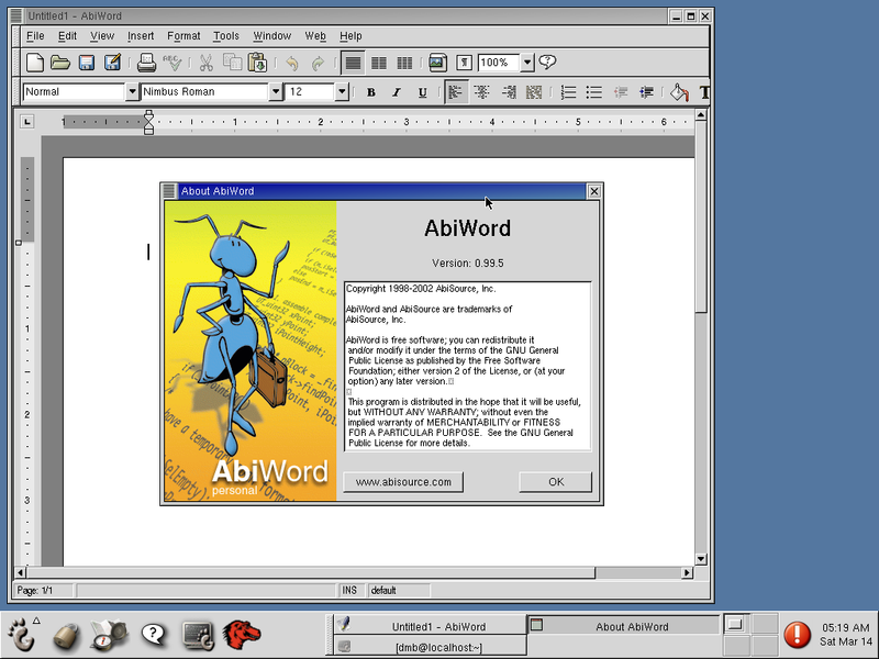 AbiWord version screen