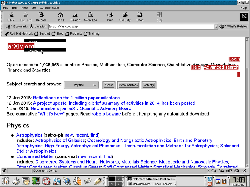 arxiv.org website displayed in Netscape incorrectly
